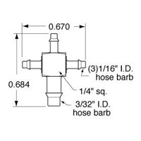 Barb Cross Fitting  1/16  (3)-3/32  ID