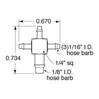 Barb Cross Fitting  1/16  (3)-1/8  ID