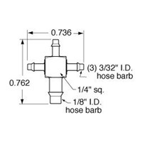 Barb Cross Fitting  3/32  (3)-1/8  ID