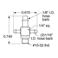  10-32 to 1/16  ID Hose Cross Fitting