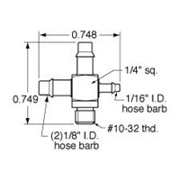  10-32 to 1/8  ID Hose Cross Fitting