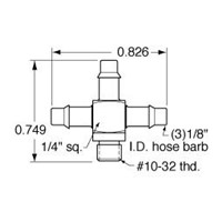  10-32 to 1/8  ID Hose Cross Fitting